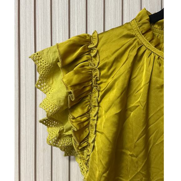 Bishop + Young Nikki Flutter Sleeve Ruffle Neck Top Citrine Women’s Size S - Picture 5 of 8